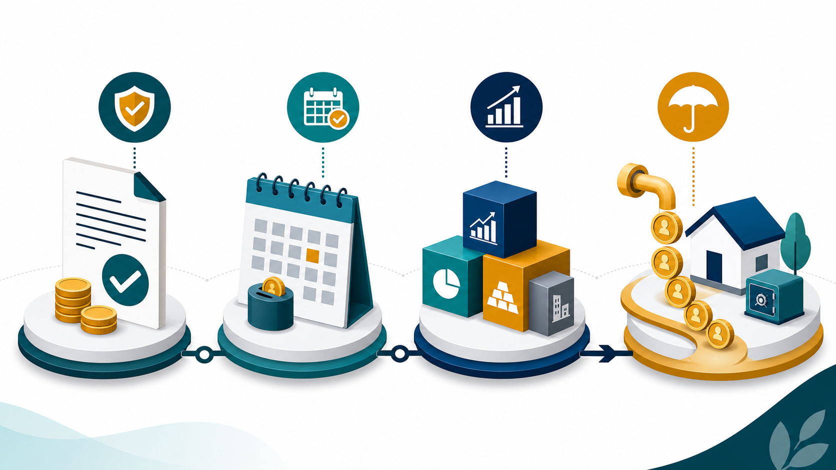 Infographic-style visual showing four ideas behind NPS: tax efficiency, regular contribution discipline, diversified growth, and retirement income planning.