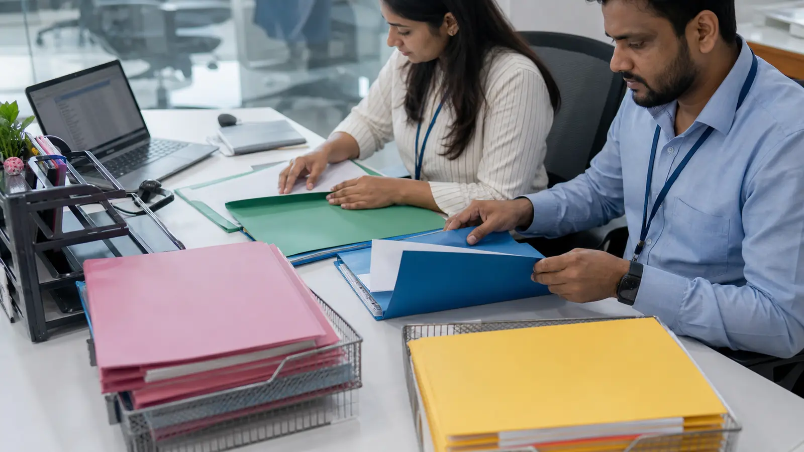 RTA operations team organizing separate security-class evidence files for depository admission