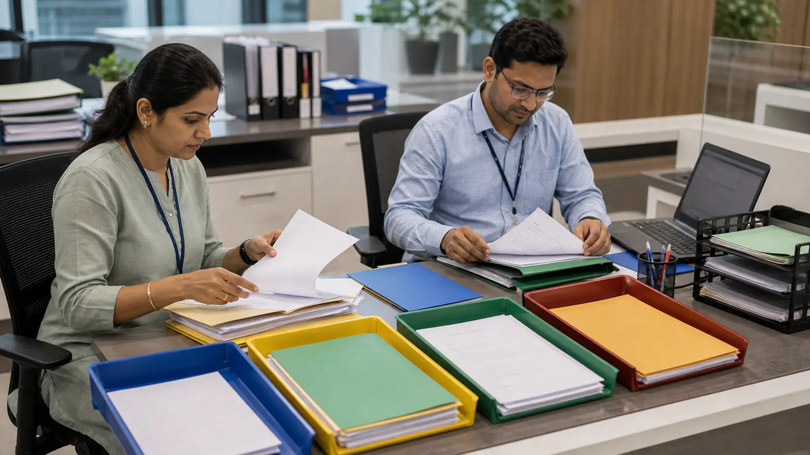 RTA operations team sorting ISIN application records into reconciliation and query-control work trays