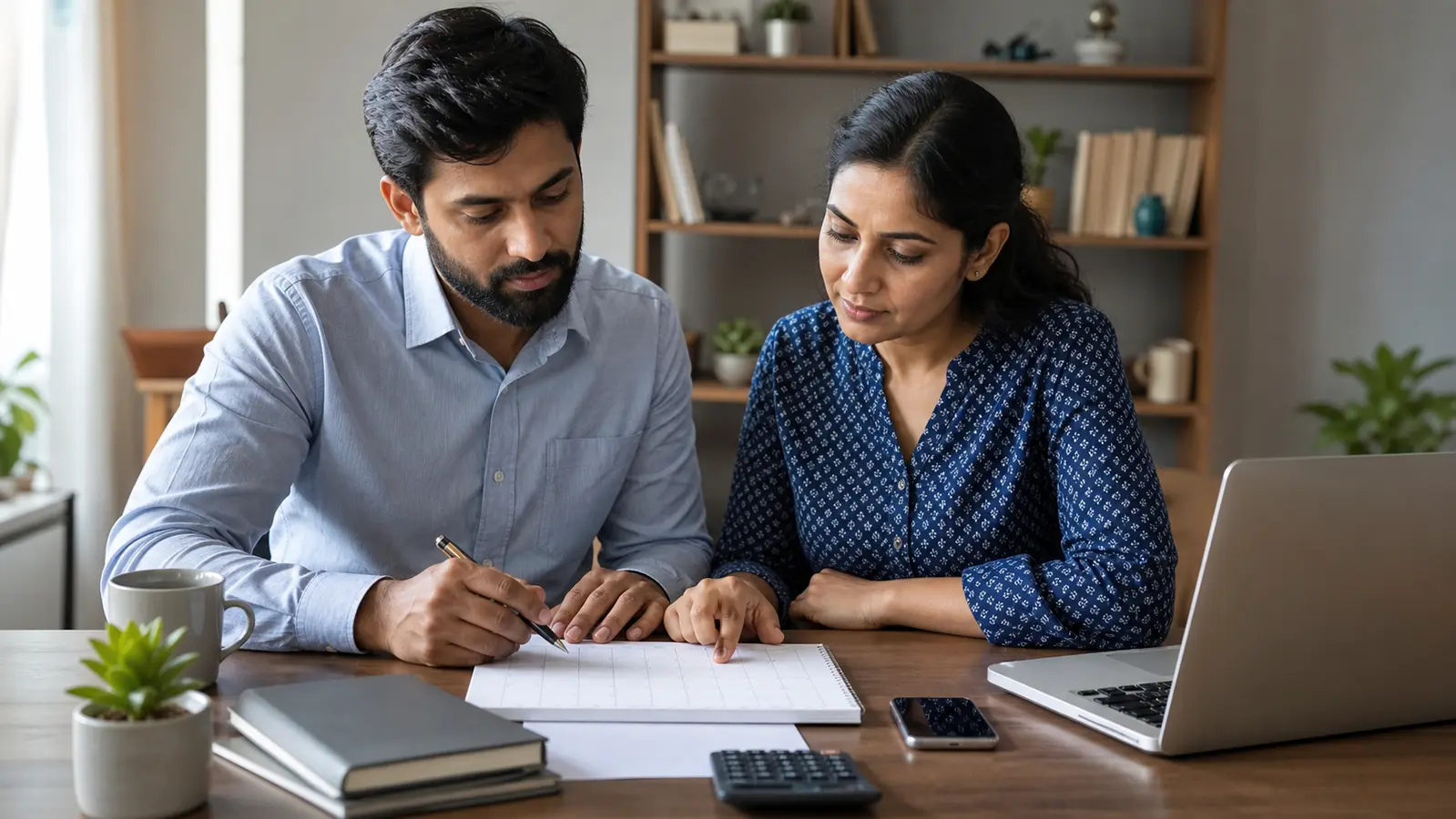 A self-employed professional reviews a monthly contribution calendar and retirement account on a laptop at a desk.