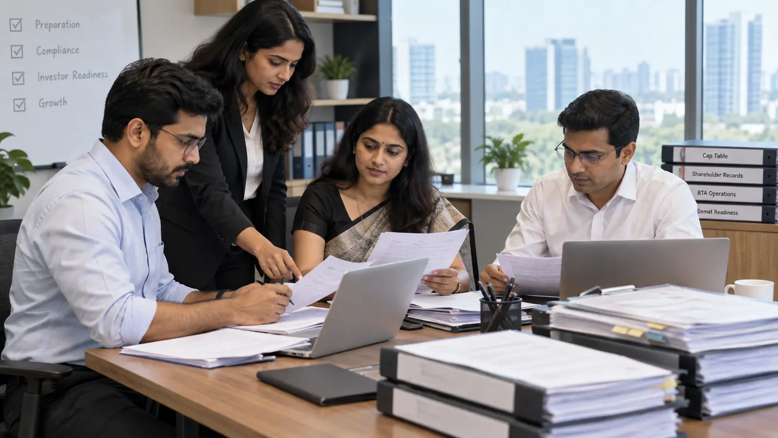 Compliance team coordinating cap-table evidence, shareholder records and dematerialisation readiness