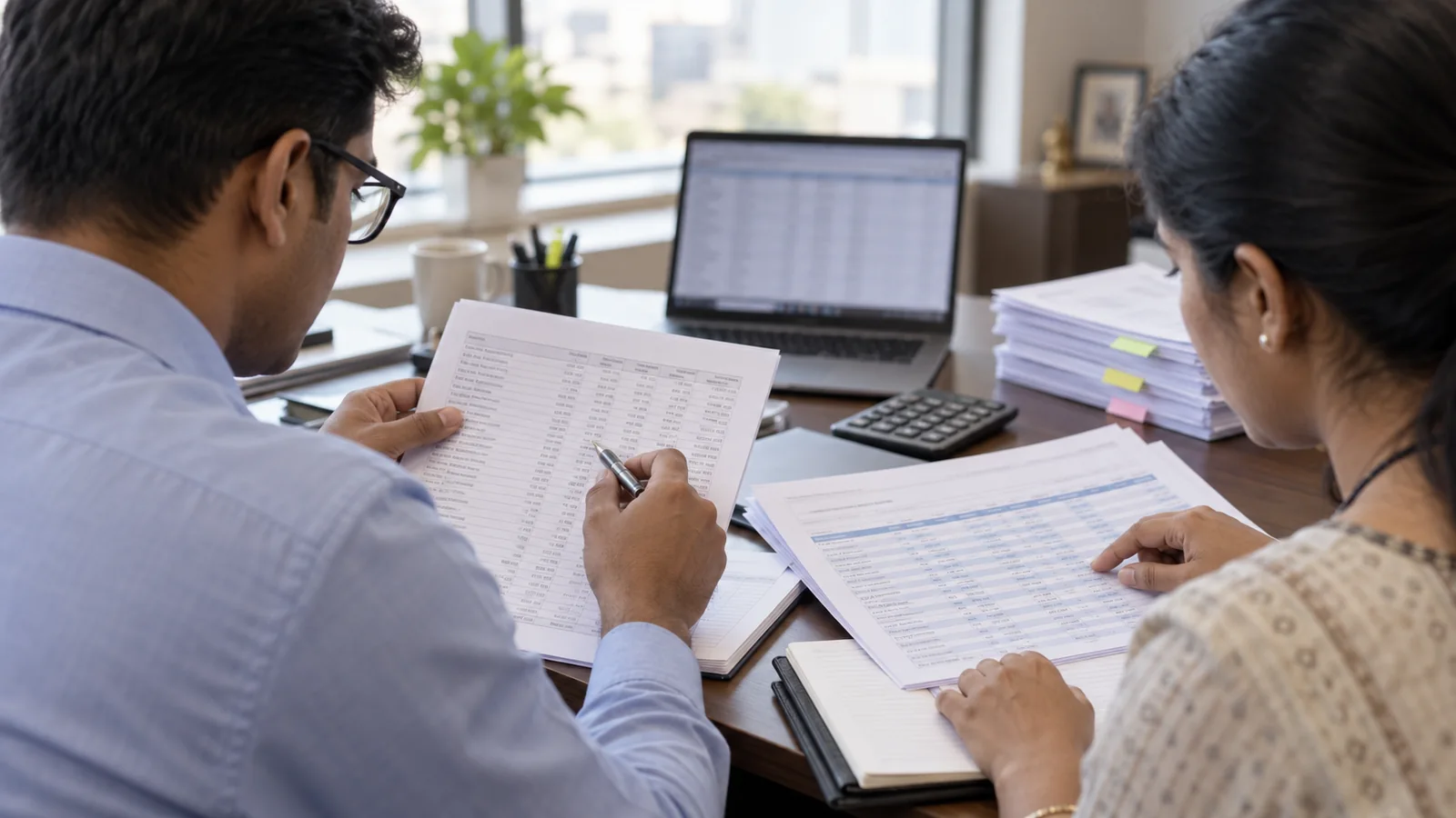 Registrar and finance professionals cross-checking allotment and dematerialisation records