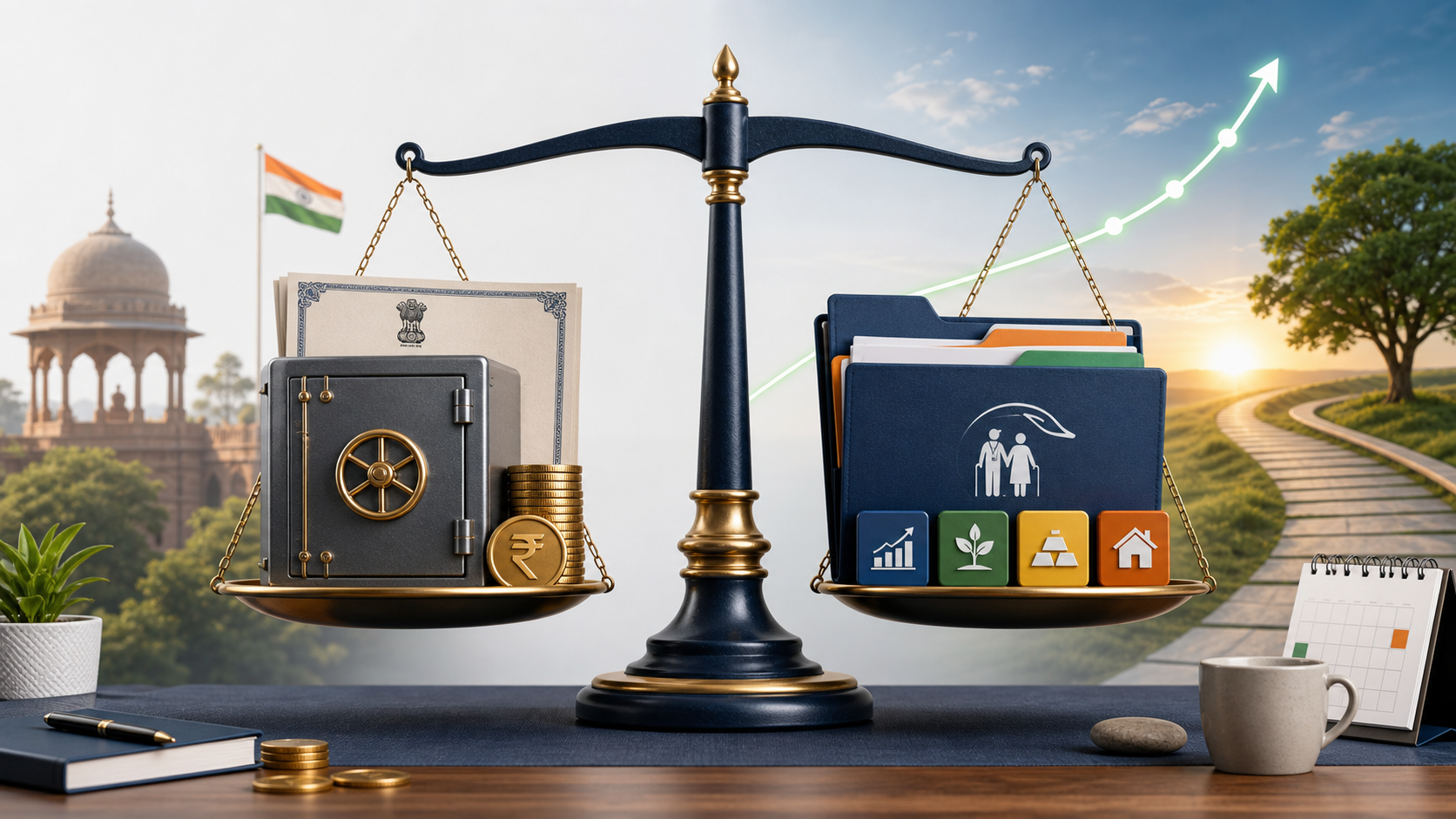 Infographic-style visual showing PPF and NPS as two different retirement-planning tracks that can work together.