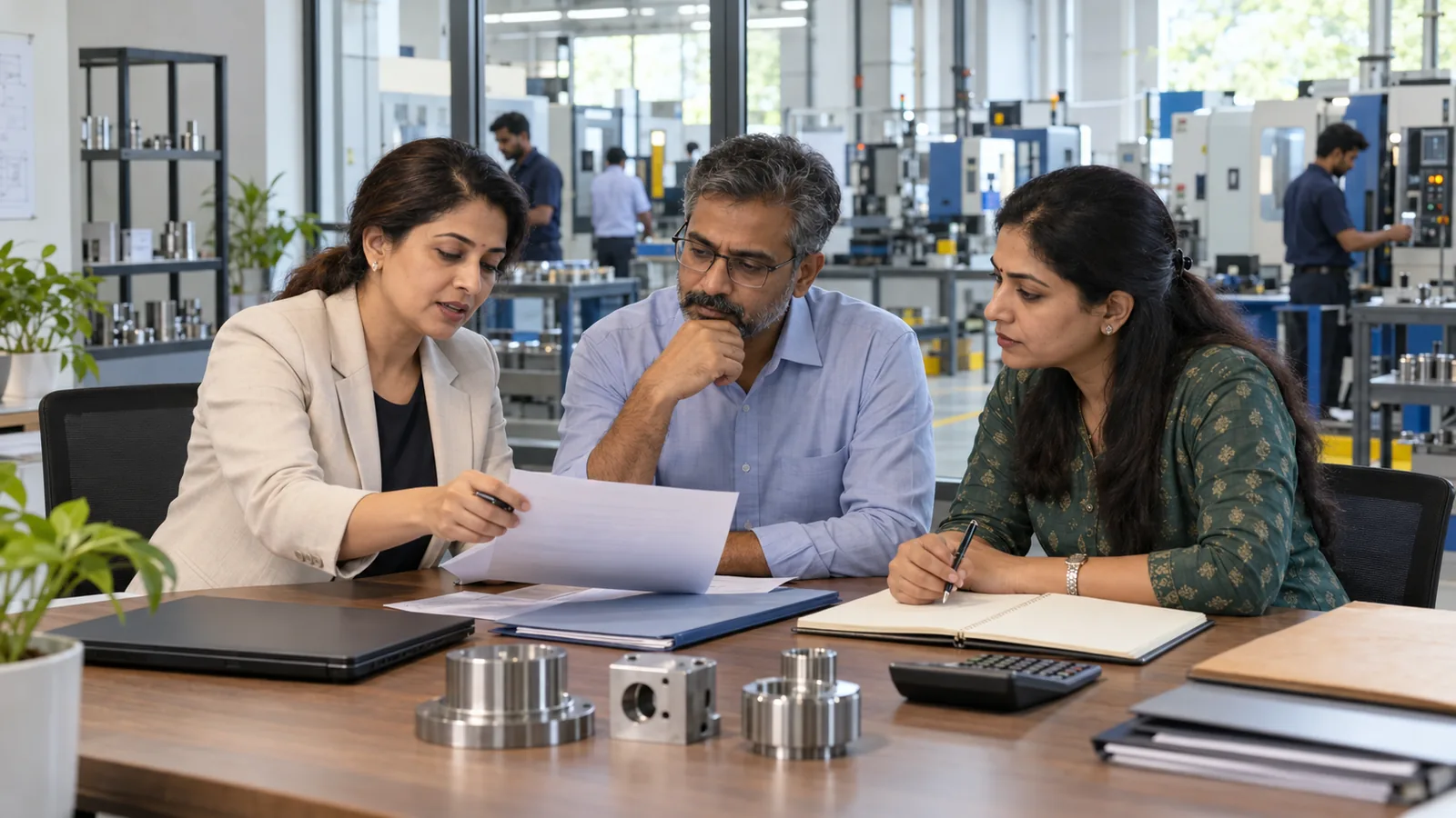 Company finance professionals reviewing IPO bid setup and issue records before opening