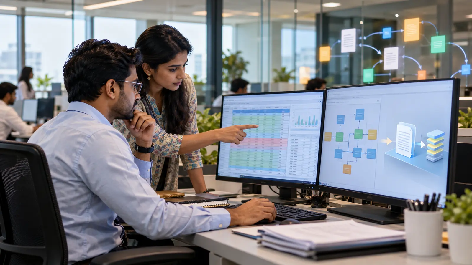 Registrar and depository operations specialists validating electronic IPO allotment records