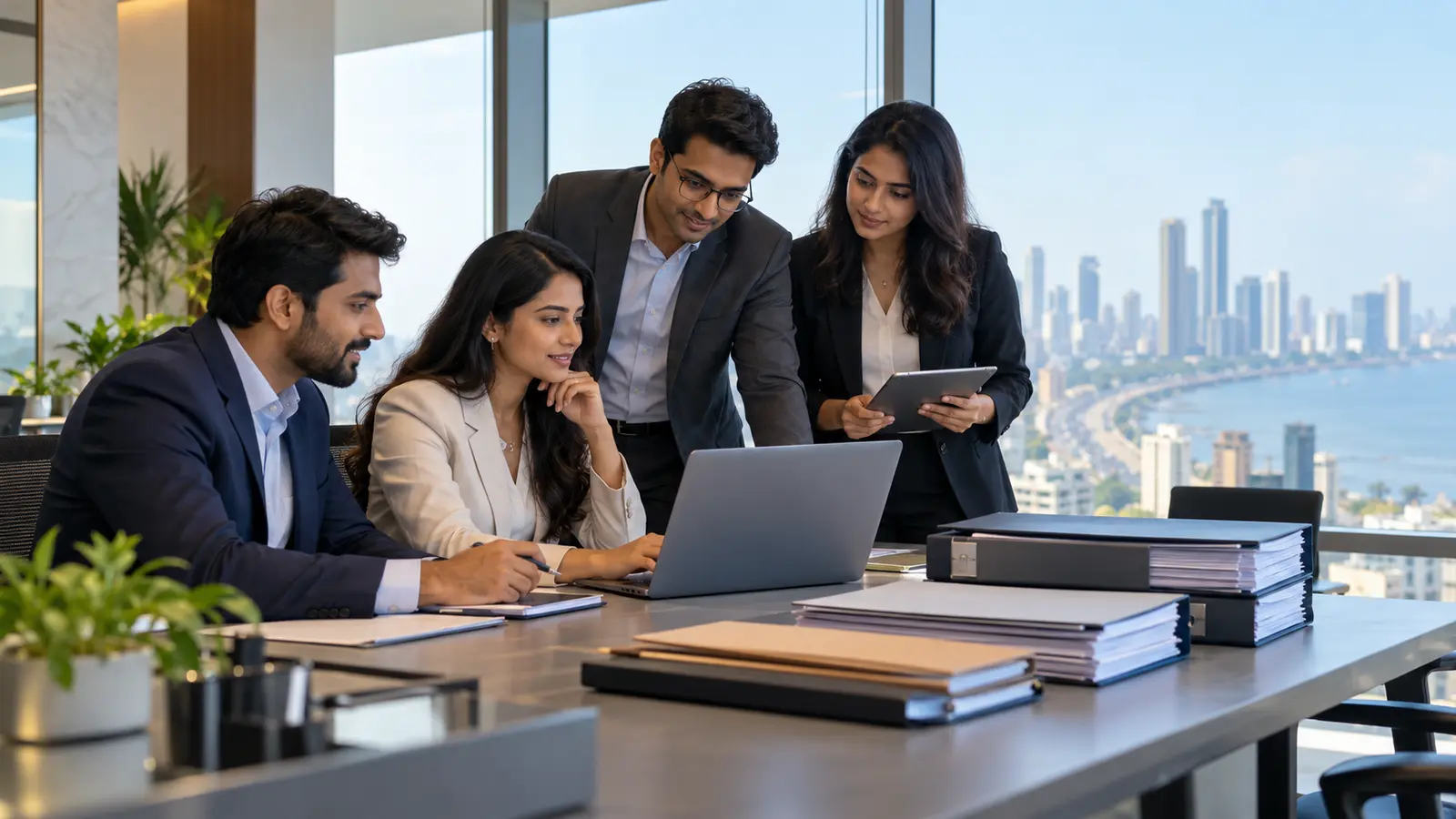 Indian corporate and IPO operations team reviewing a secure digital due-diligence pack
