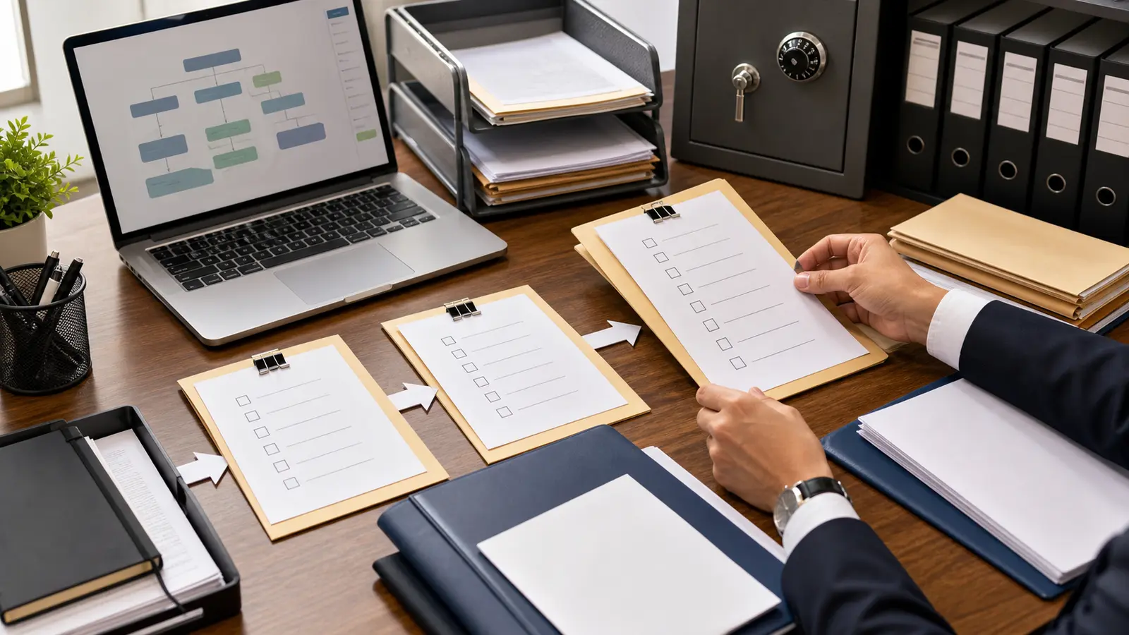 RTA operations team arranging dematerialisation readiness folders and secure document workflow