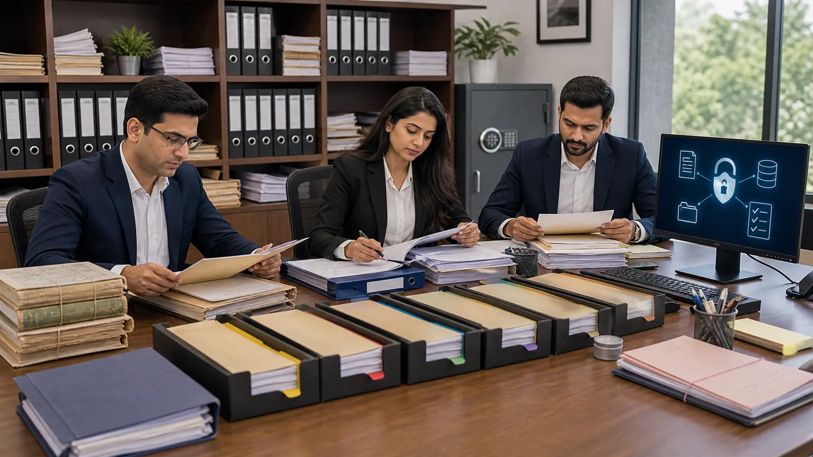 RTA compliance team arranging seven Rule 9A audit evidence folders for board review
